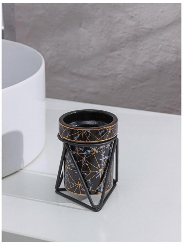 Набор для ванной комнаты Доляна «Геометрика», 3 предмета (мыльница, дозатор для мыла 290 мл, стакан), цвет чёрный