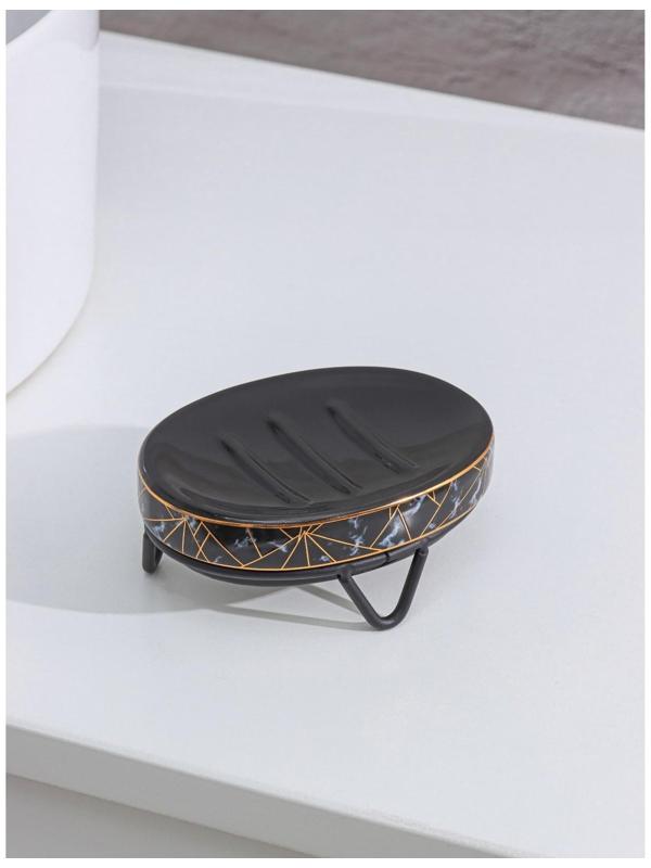 Набор для ванной комнаты Доляна «Геометрика», 3 предмета (мыльница, дозатор для мыла 290 мл, стакан), цвет чёрный