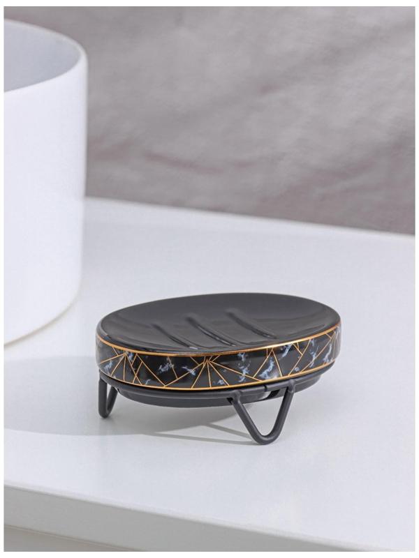 Набор для ванной комнаты Доляна «Геометрика», 3 предмета (мыльница, дозатор для мыла 290 мл, стакан), цвет чёрный