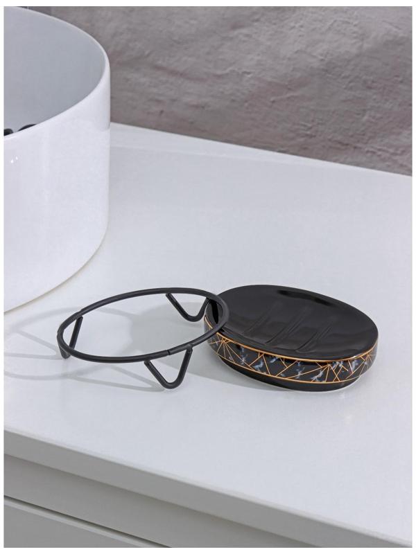 Набор для ванной комнаты Доляна «Геометрика», 3 предмета (мыльница, дозатор для мыла 290 мл, стакан), цвет чёрный