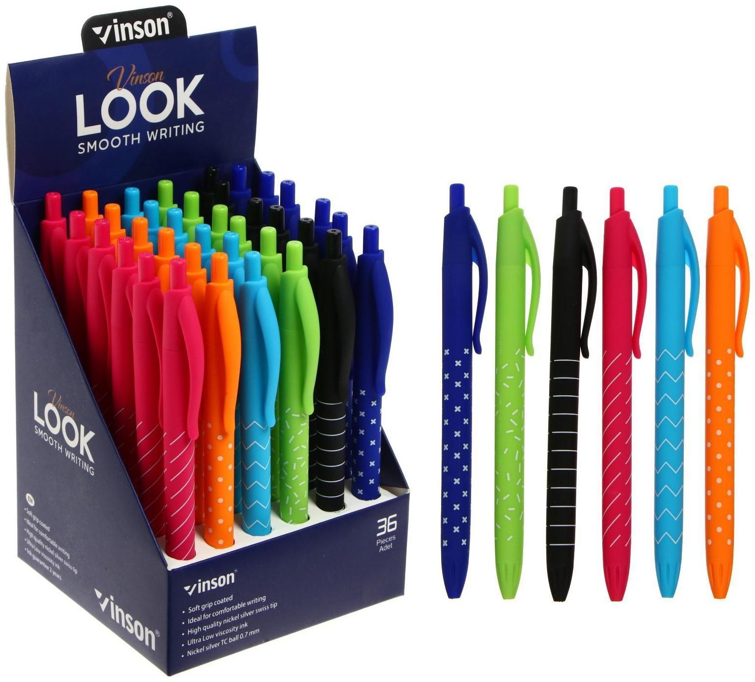 Ручка шариковая автоматическая Vinson 0.7 мм, стержень синий, масляный, корпус МИКС (штрихкод на штуке)