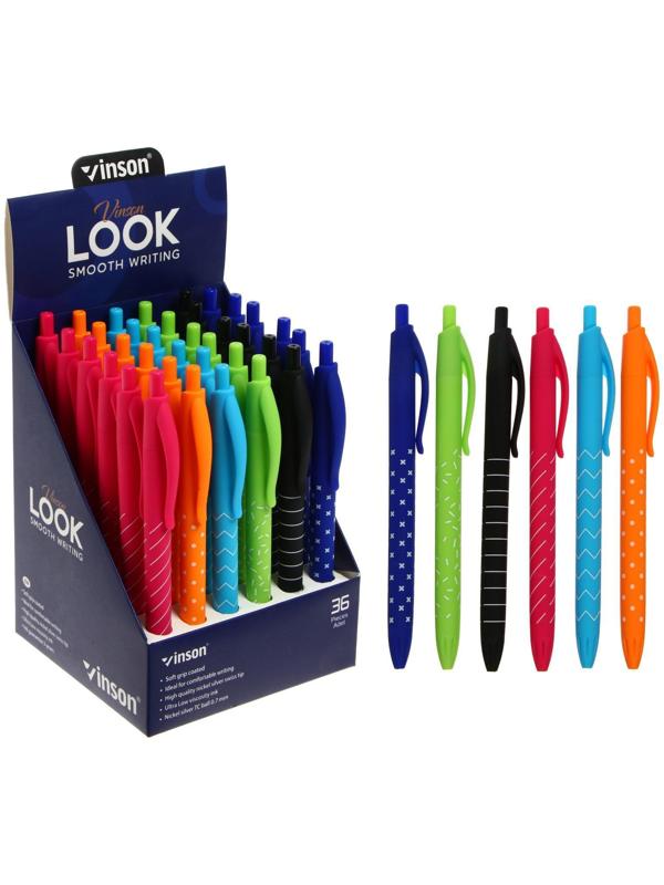 Ручка шариковая автоматическая Vinson 0.7 мм, стержень синий, масляный, корпус МИКС (штрихкод на штуке)