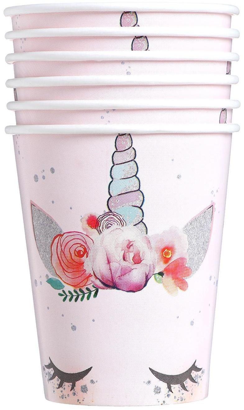 Набор бумажной посуды «Единорог Мордочка», 6 тарелок, 6 стаканов