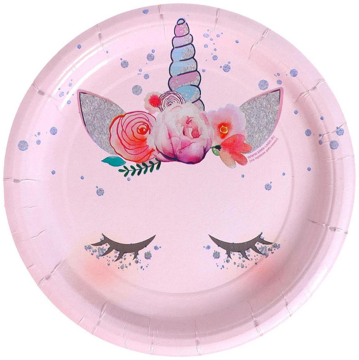 Набор бумажной посуды «Единорог Мордочка», 6 тарелок, 6 стаканов