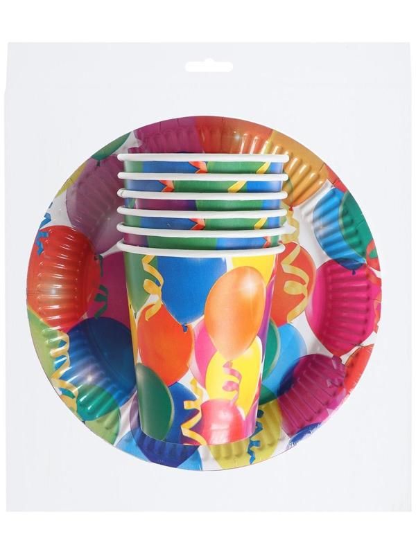 Набор бумажной посуды «Праздник», воздушные шары и серпантин, 6 стаканов, 6 тарелок