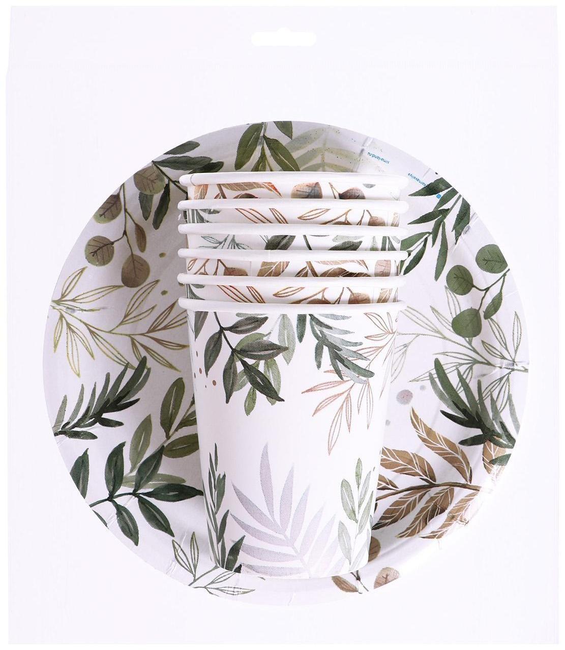 Набор бумажной посуды «Природа», 6 стаканов, 6 тарелок