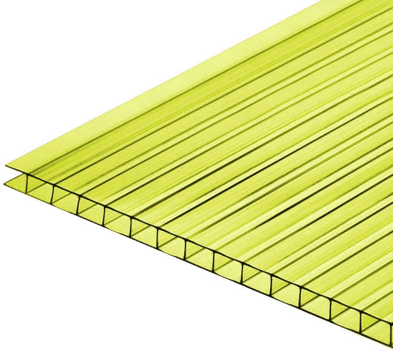Сотовый поликарбонат, 4 мм, 2.1 × 6 м, УФ, жёлтый