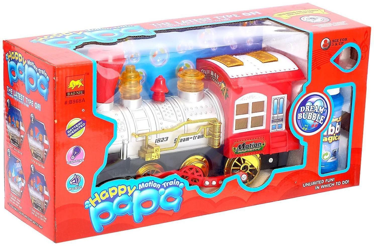 Паровоз «Классический» с мыльными пузырями, работает от батареек, свет и звук