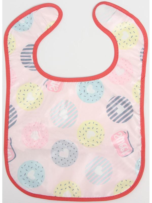 Нагрудник для кормления «Пончики» непромокаемый на липучке, с карманом