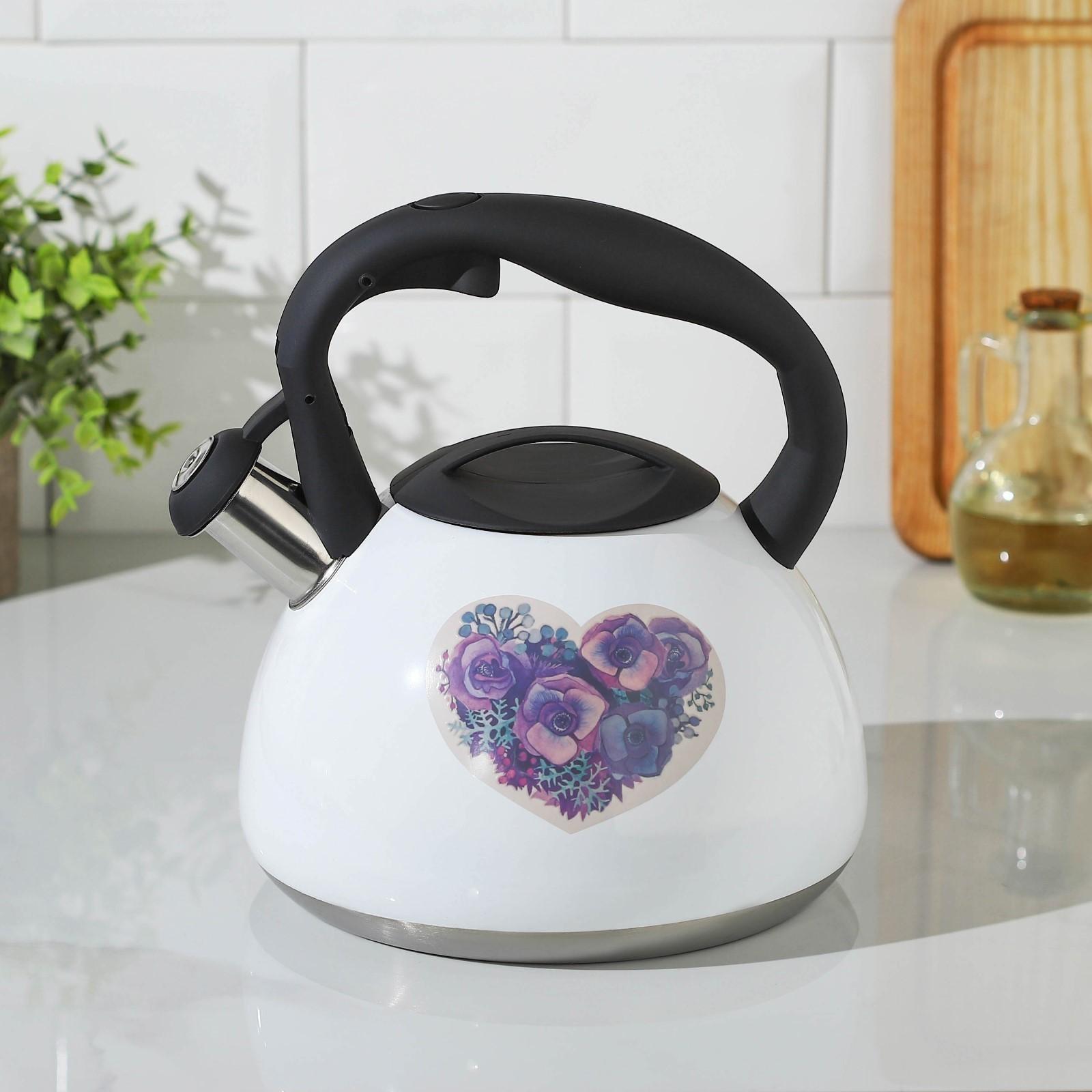 Чайник со свистком из нержавеющей стали Доляна «Сердце», 3 л, с индикатором нагрева