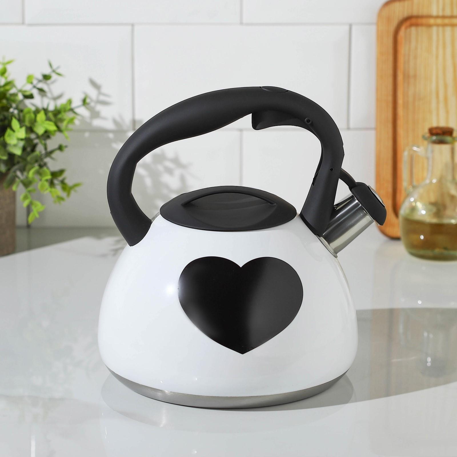 Чайник со свистком из нержавеющей стали Доляна «Сердце», 3 л, с индикатором нагрева