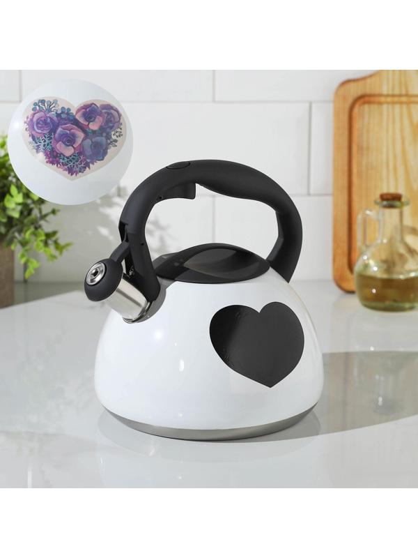 Чайник со свистком из нержавеющей стали Доляна «Сердце», 3 л, с индикатором нагрева