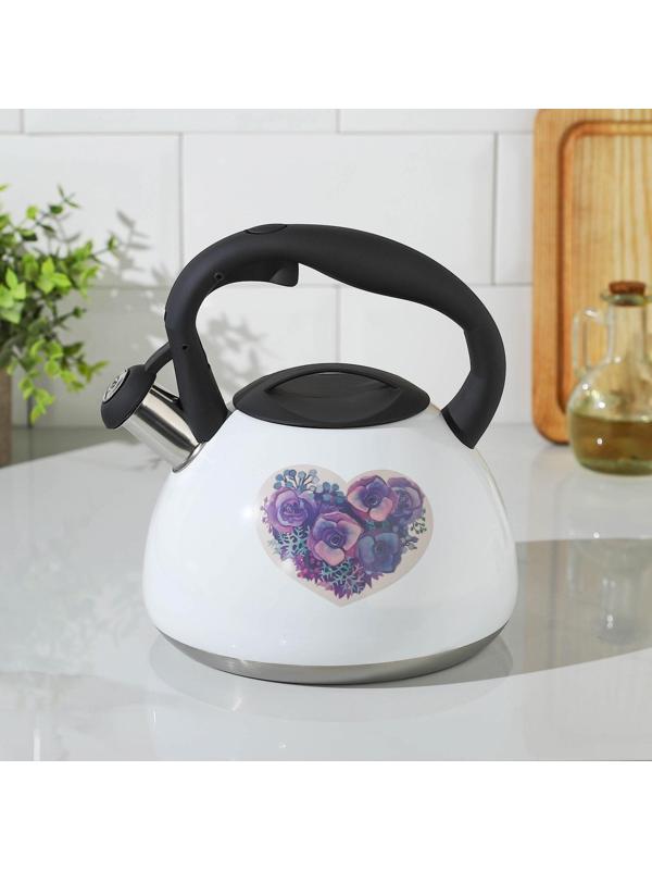 Чайник со свистком из нержавеющей стали Доляна «Сердце», 3 л, с индикатором нагрева