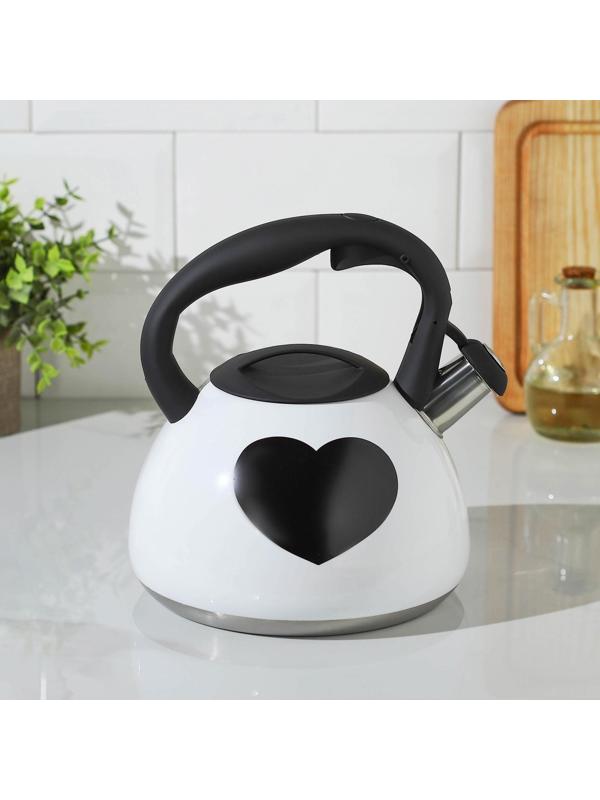Чайник со свистком из нержавеющей стали Доляна «Сердце», 3 л, с индикатором нагрева