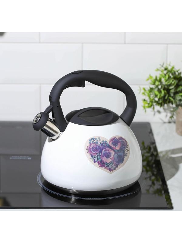 Чайник со свистком из нержавеющей стали Доляна «Сердце», 3 л, с индикатором нагрева
