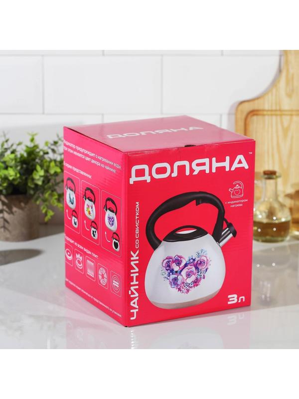Чайник со свистком из нержавеющей стали Доляна «Сердце», 3 л, с индикатором нагрева