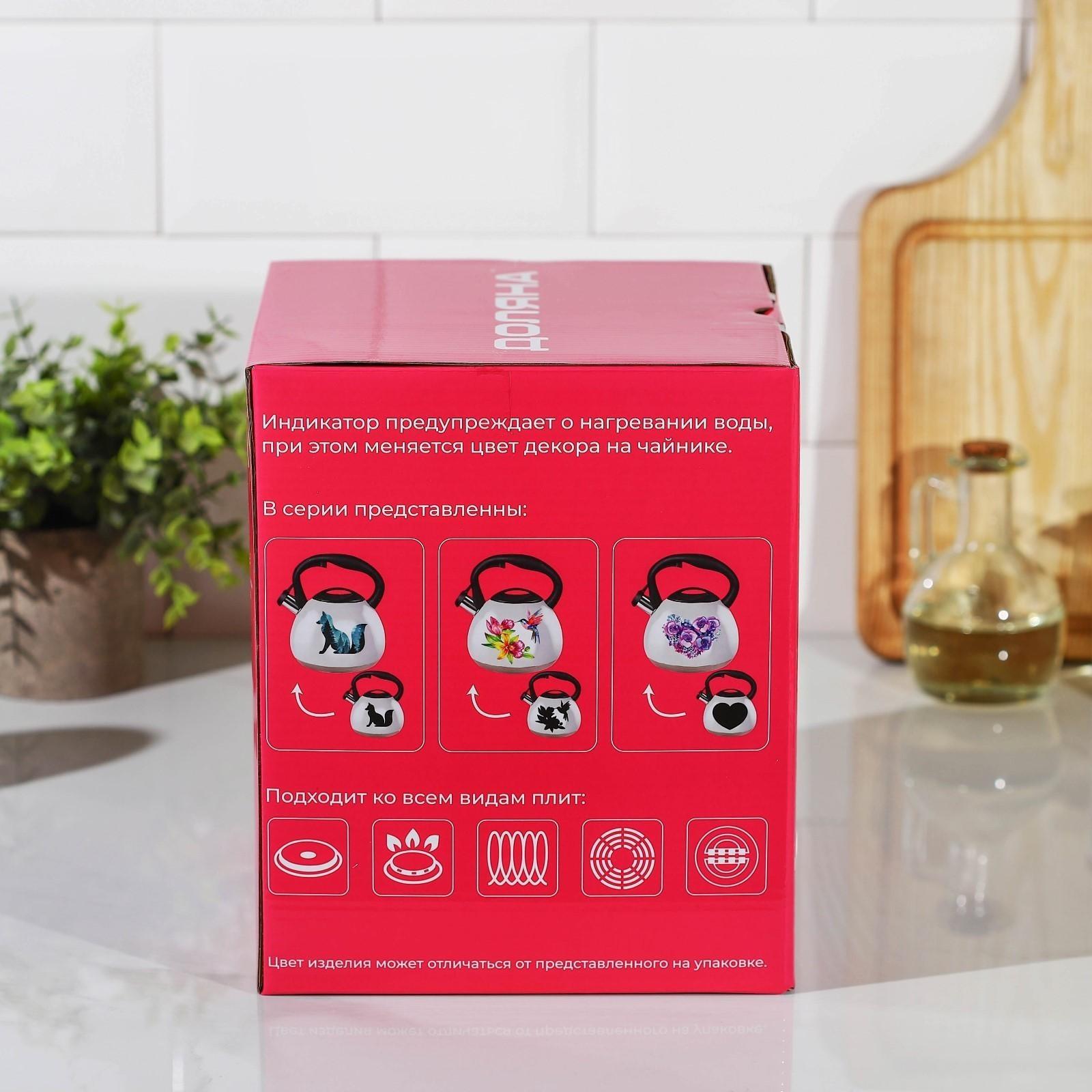 Чайник со свистком из нержавеющей стали Доляна «Лиса», 3 л, с индикатором нагрева