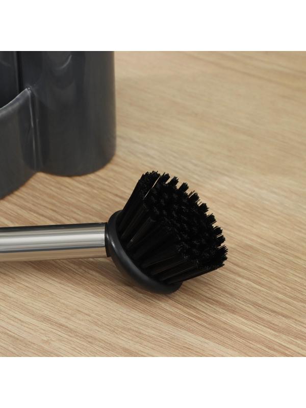 Дозатор для моющего средства Доляна «Милитари», 370 мл, с губкой и щёткой, цвет серый