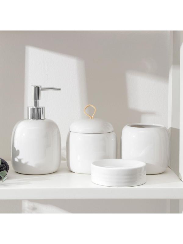Набор аксессуаров для ванной комнаты Доляна Monro, 4 предмета (мыльница, дозатор для мыла 450 мл, стакан, баночка), цвет белый