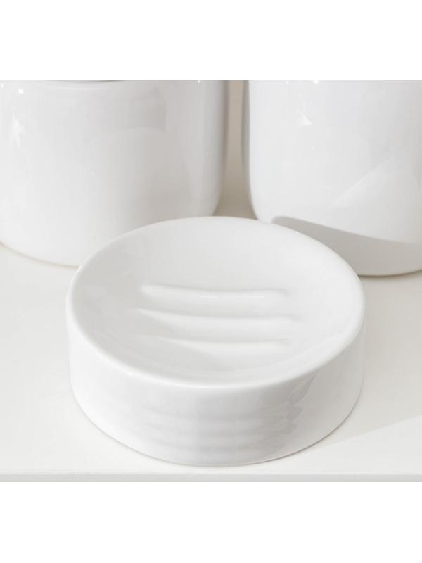 Набор аксессуаров для ванной комнаты Доляна Monro, 4 предмета (мыльница, дозатор для мыла 450 мл, стакан, баночка), цвет белый