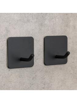 Набор крючков на липучке «Классика. Квадрат», 2 шт, металл, цвет чёрный