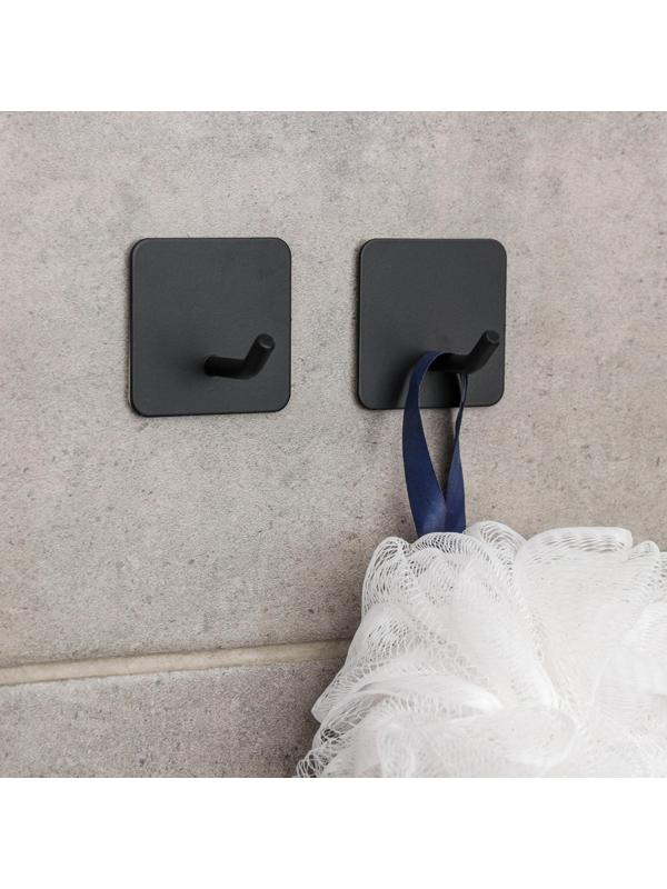 Набор крючков на липучке «Классика. Квадрат», 2 шт, металл, цвет чёрный