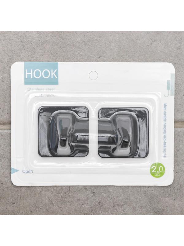 Набор крючков на липучке «Классика. Квадрат», 2 шт, металл, цвет чёрный