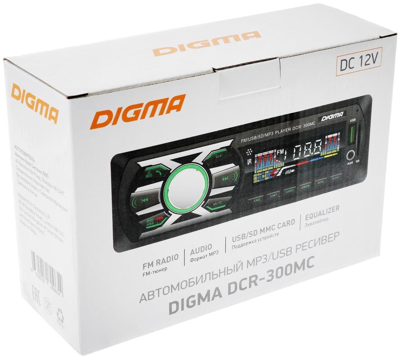 Автомагнитола Digma DCR-300MC 1DIN, 4 x 45 Вт, Bluetooth, USB, SD, AUX