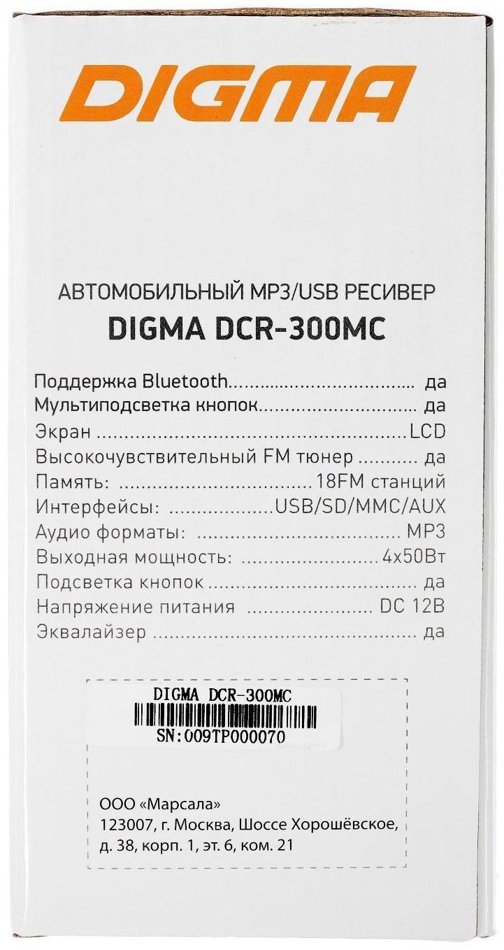 Автомагнитола Digma DCR-300MC 1DIN, 4 x 45 Вт, Bluetooth, USB, SD, AUX