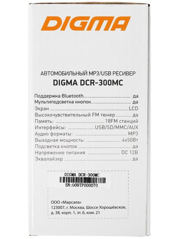 Автомагнитола Digma DCR-300MC 1DIN, 4 x 45 Вт, Bluetooth, USB, SD, AUX