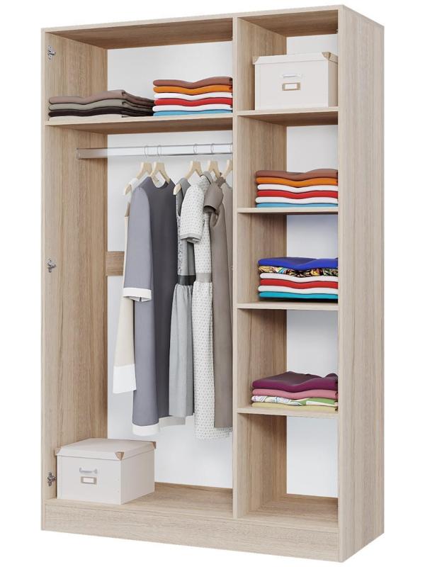 Шкаф 3х ств Леси, 1200х1900х466, Дуб сонома/Дуб сонома/Белый