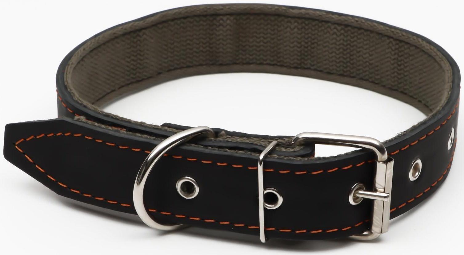 Ошейник комбинированный кожа/брезент, 69 х 3,5 см, ОШ 45-60 см, чёрный