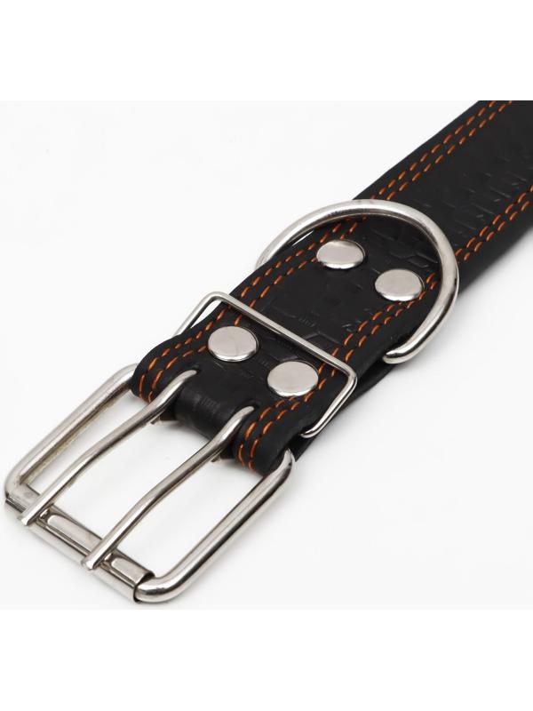 Ошейник кожаный с тиснением на синтепоне, 85 х 4.5 см, ОШ 50-70 см, чёрный