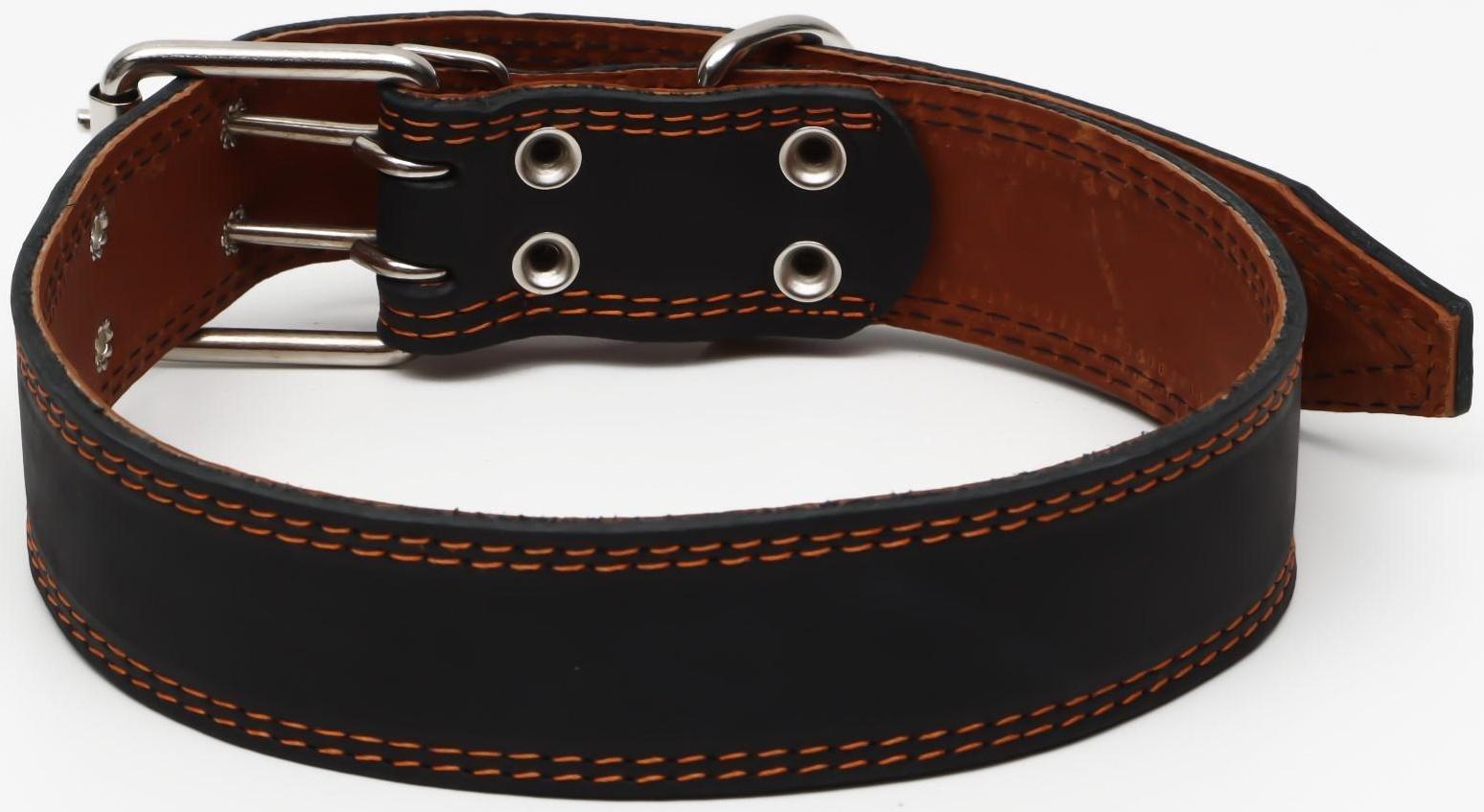 Ошейник кожаный двухслойный, 85 х 4.5 см,  ОШ 50-70 см, чёрный