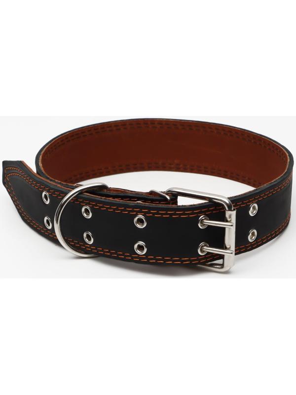 Ошейник кожаный двухслойный, 85 х 4.5 см,  ОШ 50-70 см, чёрный
