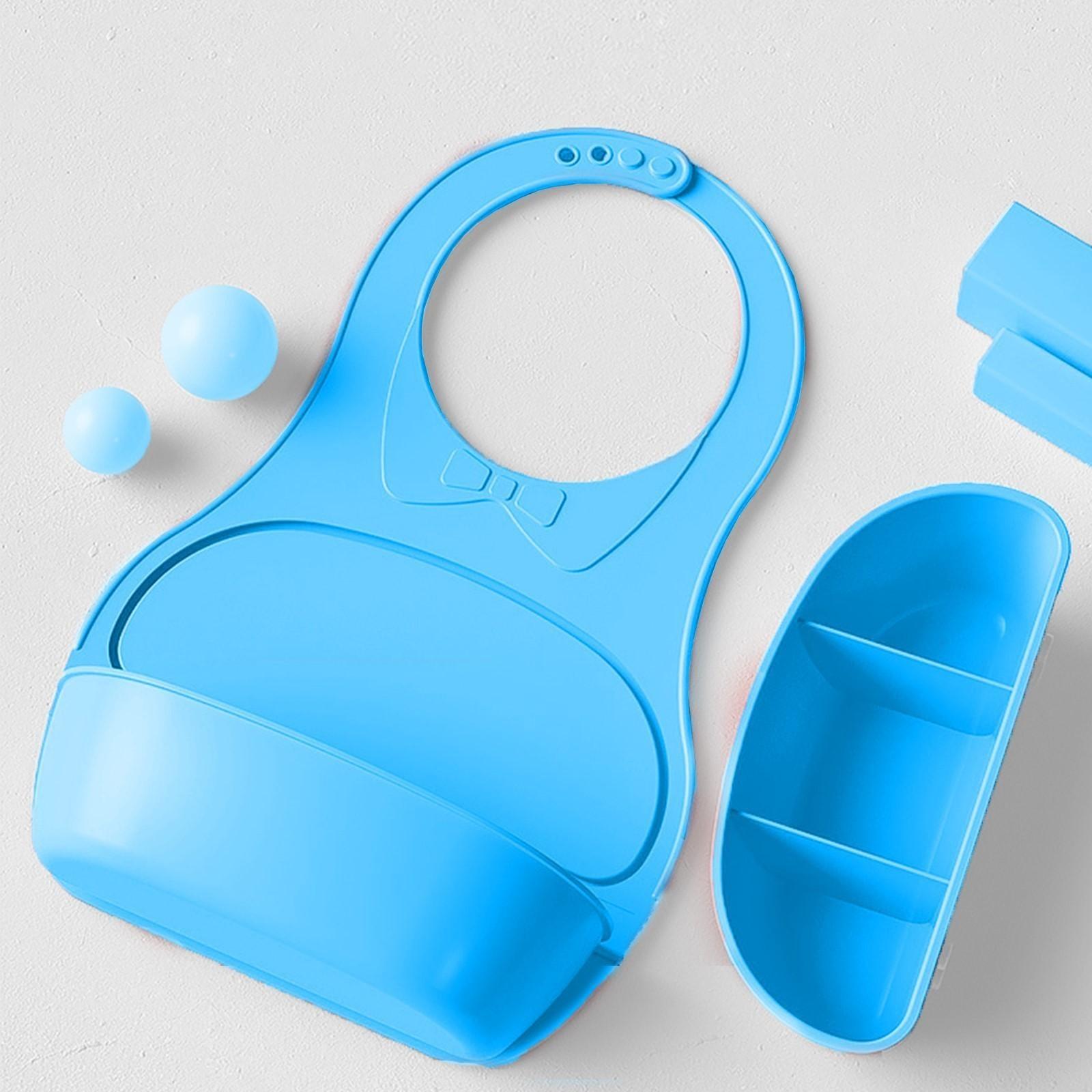 Нагрудник для кормления пластиковый с карманом-контейнером, цвет голубой