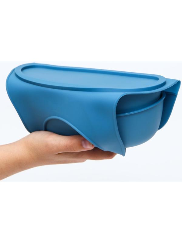 Нагрудник для кормления пластиковый с карманом-контейнером, цвет голубой