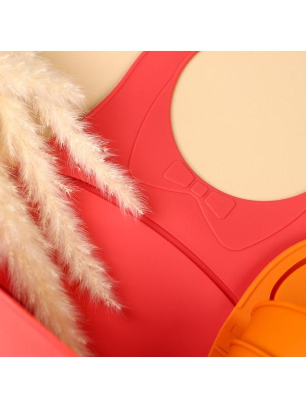 Нагрудник для кормления пластиковый с карманом-контейнером, цвет розовый