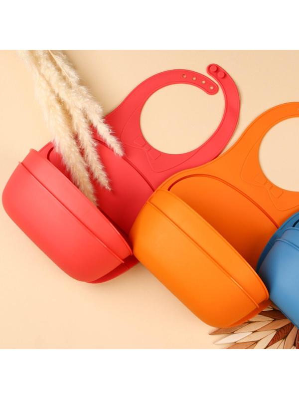 Нагрудник для кормления пластиковый с карманом-контейнером, цвет розовый