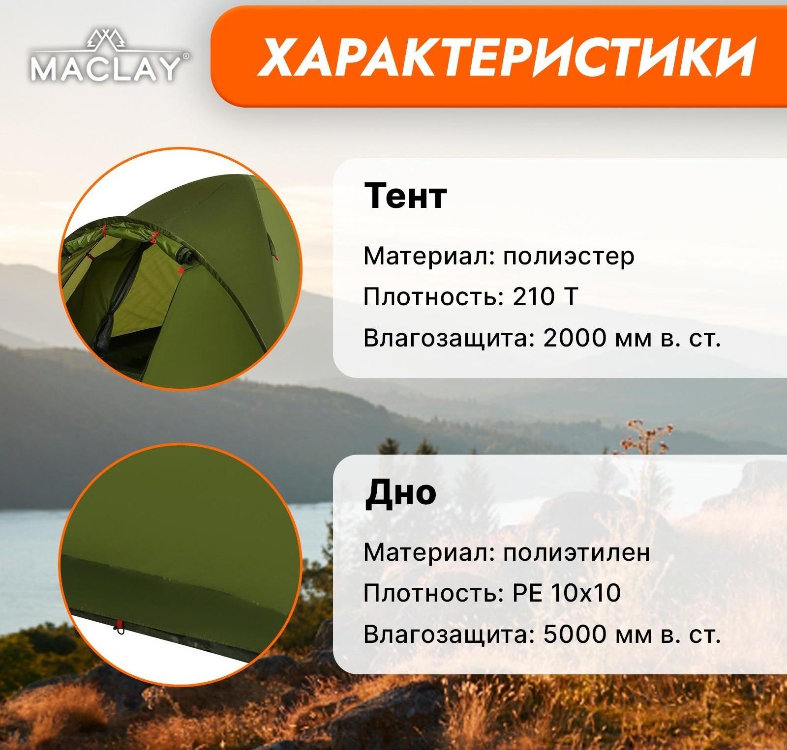 Палатка туристическая VERAG 3, р. 315 х 210 х 120 см, 3-местная, двухслойная