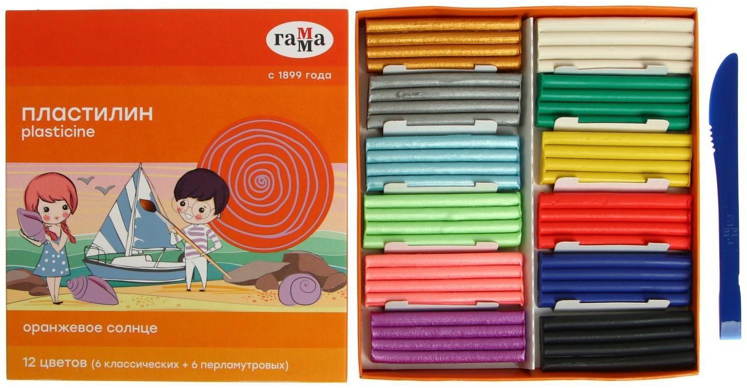 Пластилин 12 цветов 156 г, (6 классических + 6 перламутровых) Гамма 