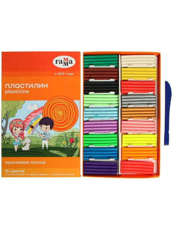 Пластилин 18 цветов 234 г (6 классических, 6 флуоресцентных, 6 перламутровых) 