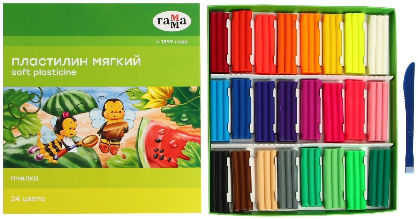 Пластилин мягкий (восковой), 24 цветов, 360 г, Гамма 