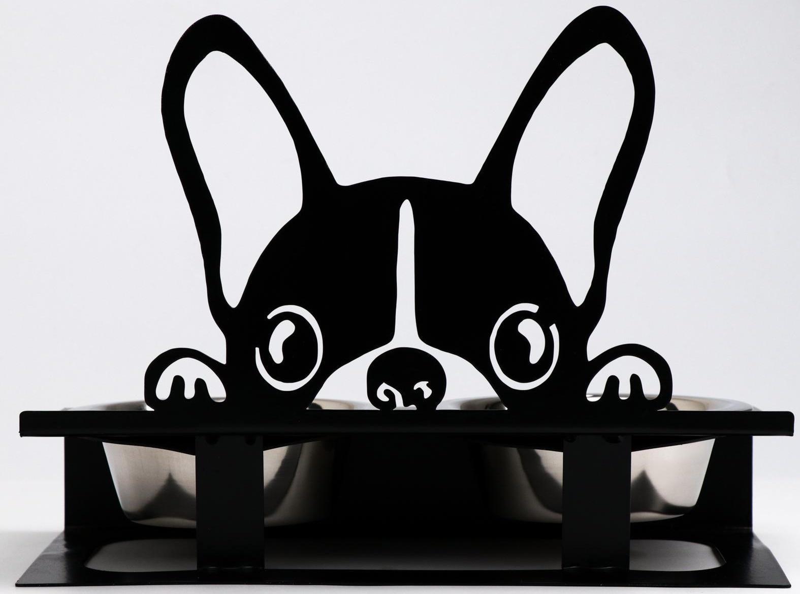 Набор из 2 металлических мисок, на подставке D-14 х 5 см, 2 х 500 мл, чёрный