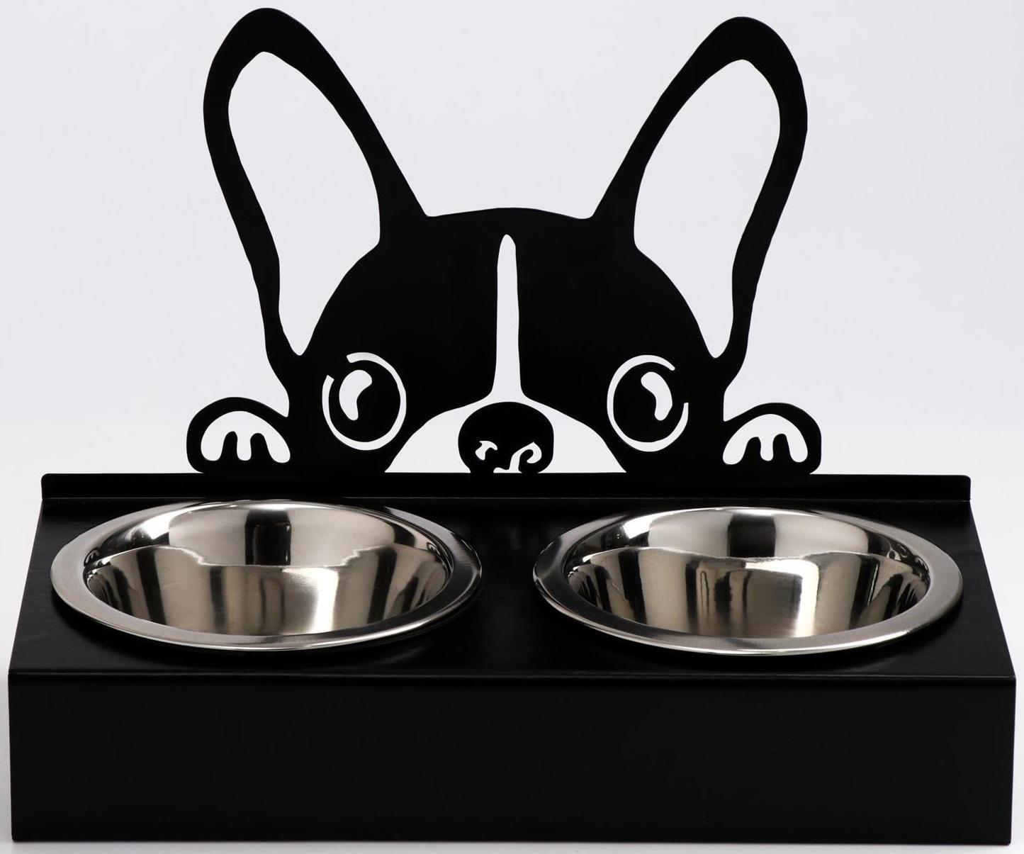 Набор из 2 металлических мисок, на подставке D-14 х 5 см, 2 х 500 мл, чёрный