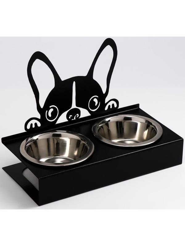 Набор из 2 металлических мисок, на подставке D-14 х 5 см, 2 х 500 мл, чёрный