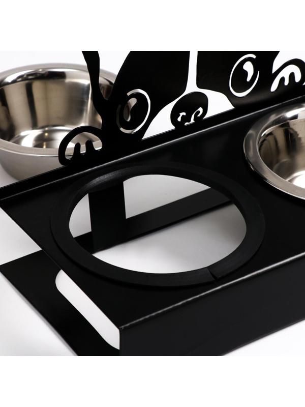 Набор из 2 металлических мисок, на подставке D-14 х 5 см, 2 х 500 мл, чёрный