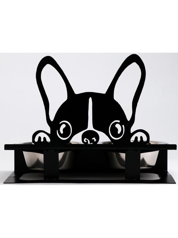 Набор из 2 металлических мисок, на подставке D-14 х 5 см, 2 х 500 мл, чёрный