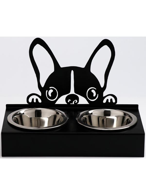 Набор из 2 металлических мисок, на подставке D-14 х 5 см, 2 х 500 мл, чёрный