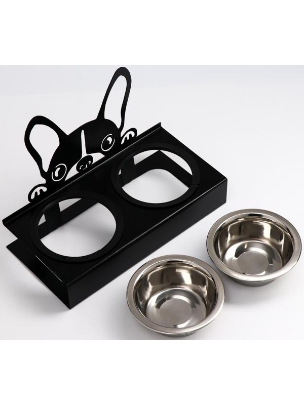 Набор из 2 металлических мисок, на подставке D-14 х 5 см, 2 х 500 мл, чёрный